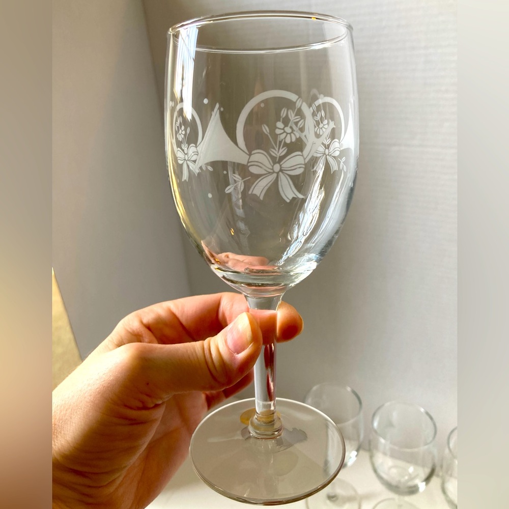 4 Princess House Water Goblets Christmas Horn Bow Design